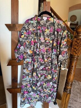 LuLaRoe Black Floral Swim Coverup with Pink, Yellow, Purple and Teal Accents